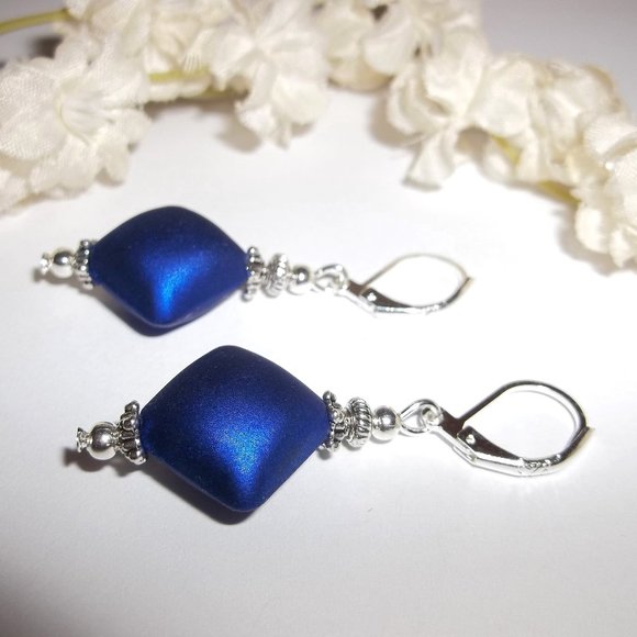 Earrings, Cobalt Blue Earrings, Blue and Silver Earrings, Blue Earrings Set C357 - Picture 5 of 7